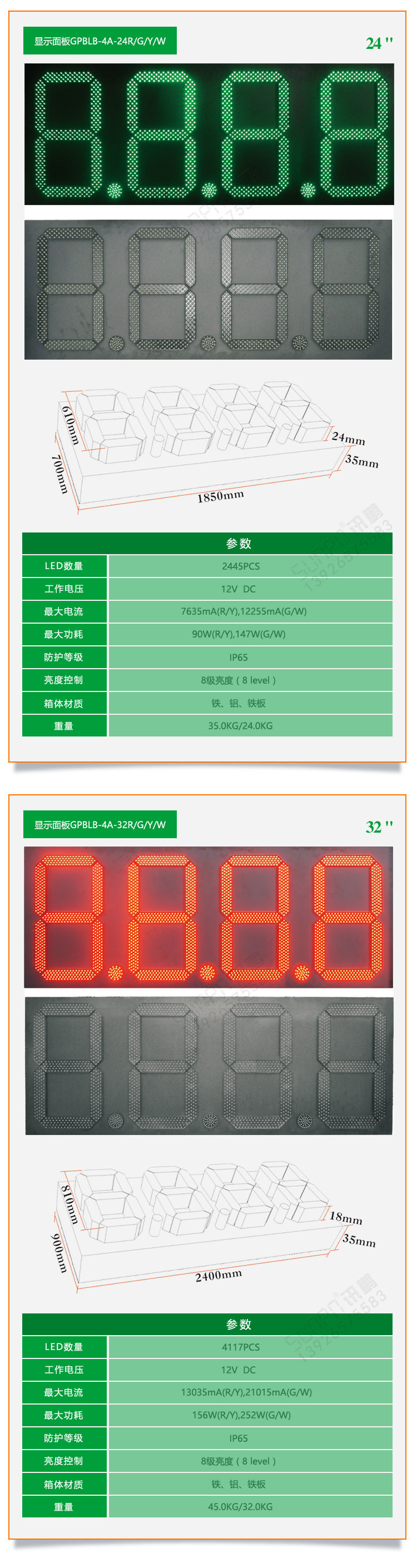 戶外油價屏產品尺寸 戶外油價屏產品尺寸