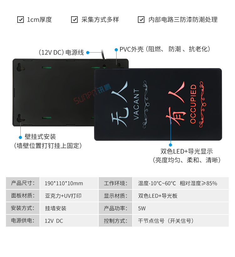 廁所有人無人顯示牌產品參數 廁所有人無人顯示牌產品參數