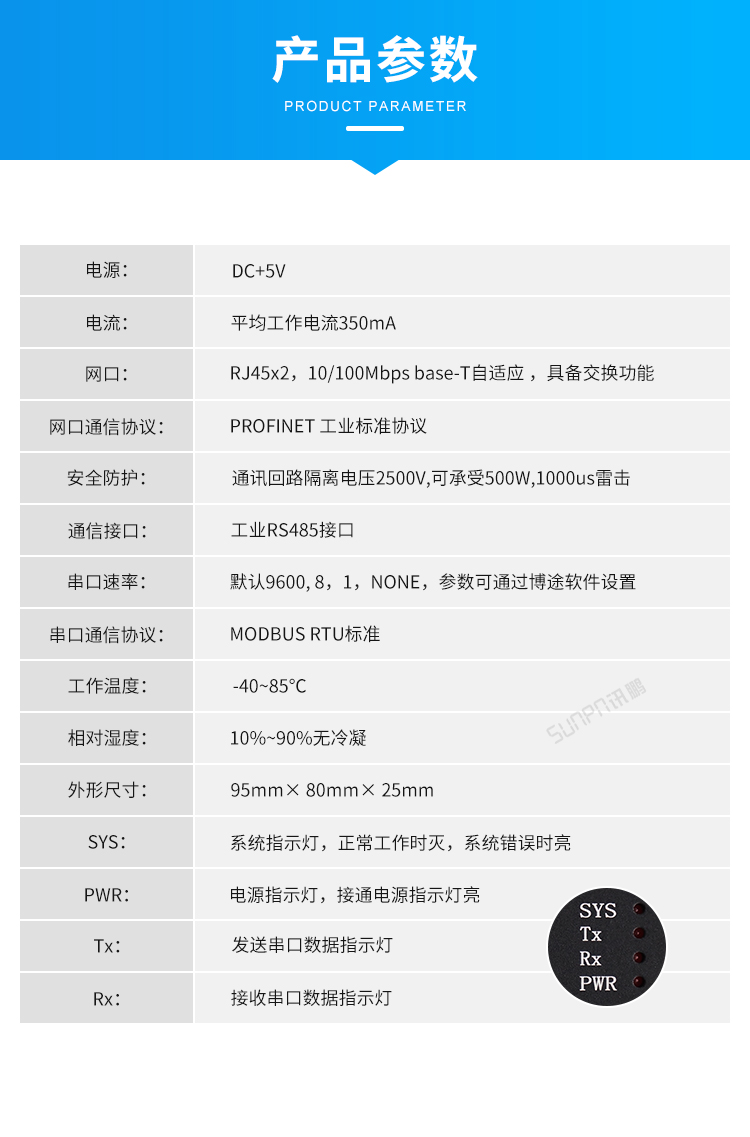 PROFINET模塊-產品參數 PROFINET模塊-產品參數