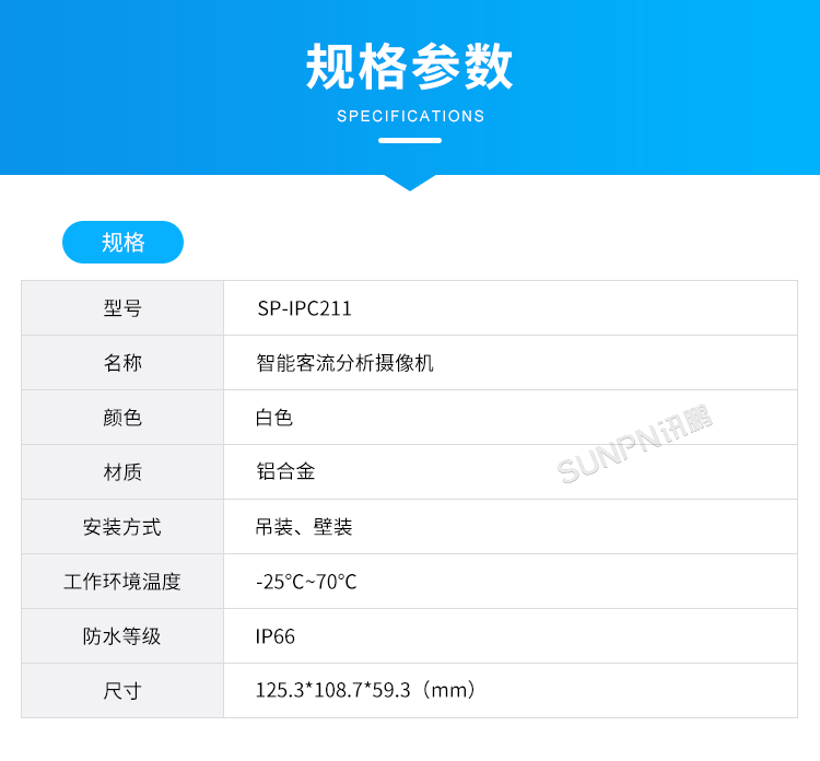 商場人流量統計攝像頭-規格參數